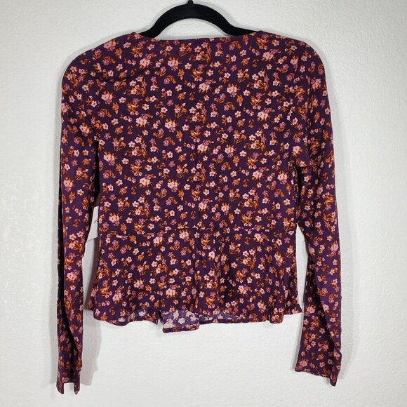 Arizona Jean Co. Womens Floral Button-Down Long Sleeve Top XS Rayon Purple & Win - Picture 2 of 10